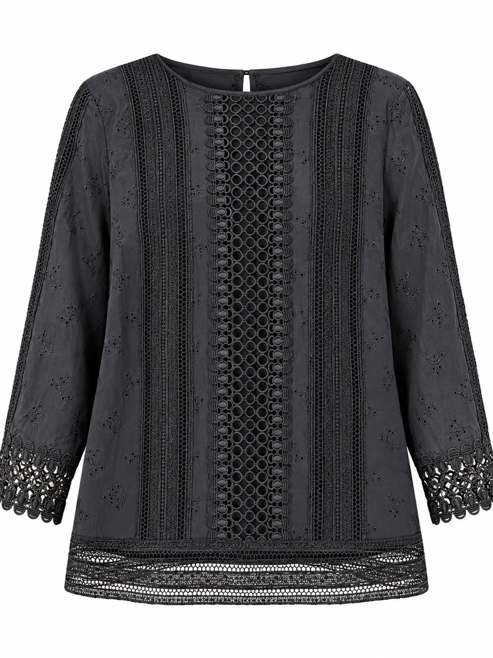 Women's Black Crochet-Trim Blouse